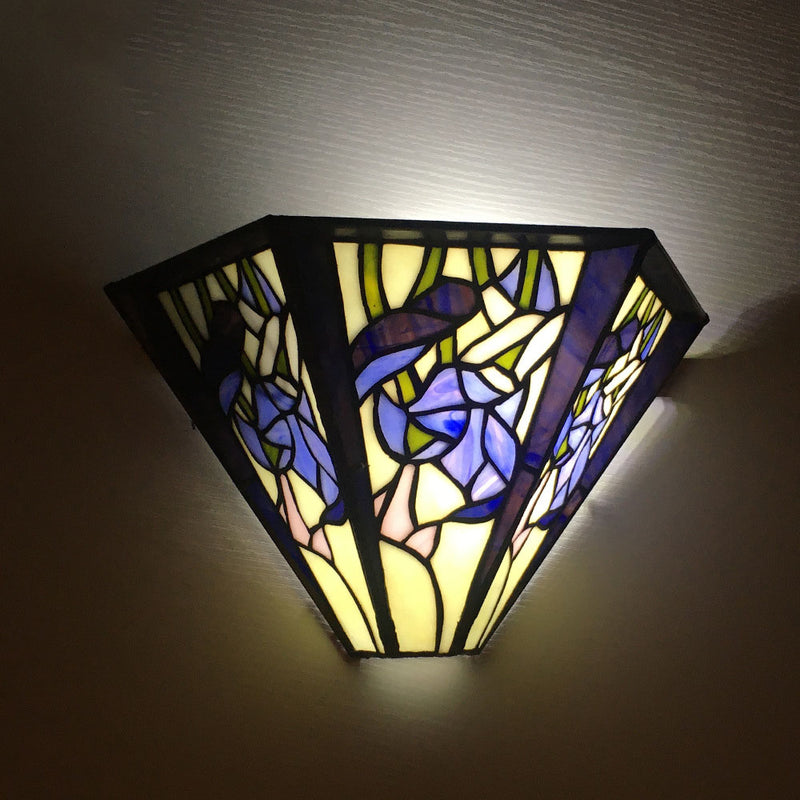 Traditional Tiffany Alloy Glass Diamond Semicircular Flower Dragonfly 1-Light Wall Sconce Lamp For Hallway