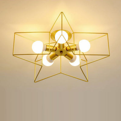 Contemporary Scandinavian Pentagram Iron 5-Light Semi-Flush Mount Lighting For Living Room