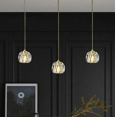 Modern Luxury Radiant Clear Crystal Ball Copper 1-Light Pendant Light For Living Room