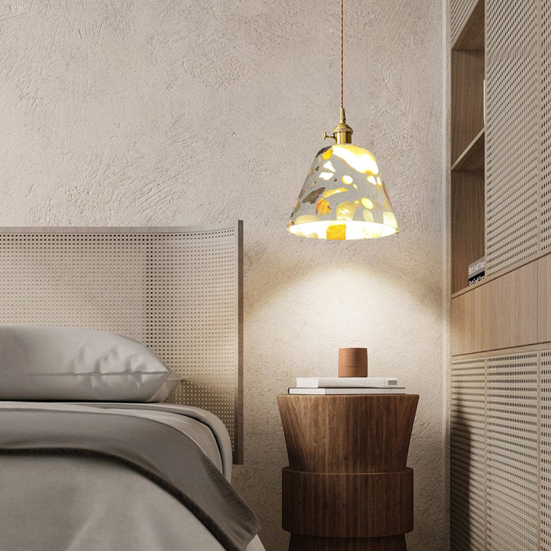 Modern Minimalist Round Hemisphere Cement Solid Wood 1-Light Pendant Light For Bedroom