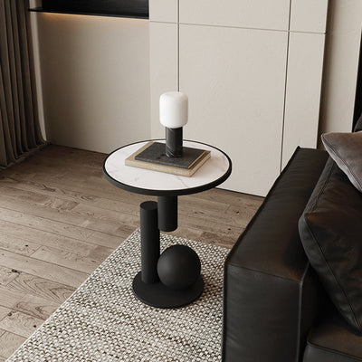 Contemporary Scandinavian Geometric Cylinder Sintered Stone Side Table For Living Room