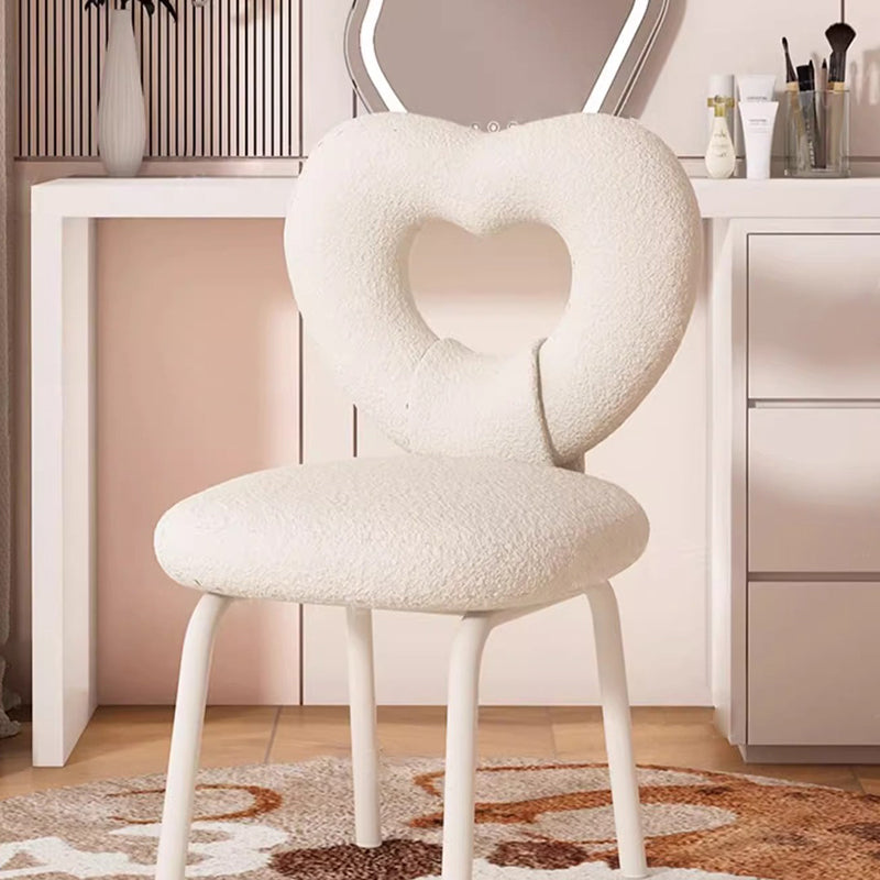 Contemporary Nordic Round Heart Lambswool Solid Wood Metal Vanity Stool Backrest For Bedroom