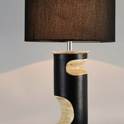 Contemporary Creative Fabric Shade Irregular Imitation Wood Grain Base 1-Light Table Lamp For Bedroom