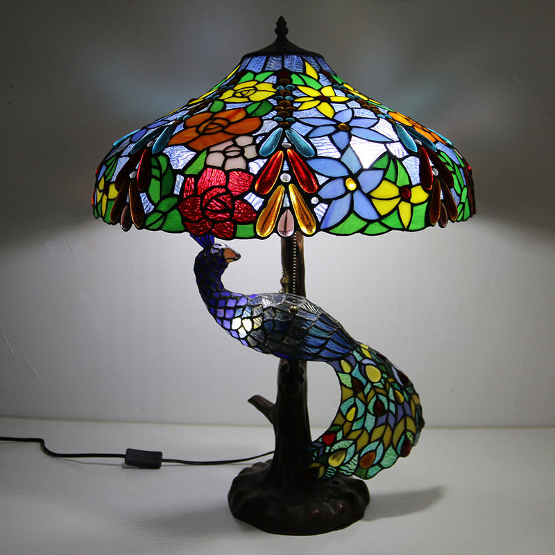 Traditional Tiffany Dome Resin Glass 4-Light Table Lamp For Living Room