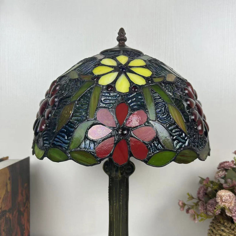 Traditional Tiffany Dome Flower Iron Glass 1-Light Table Lamp For Living Room