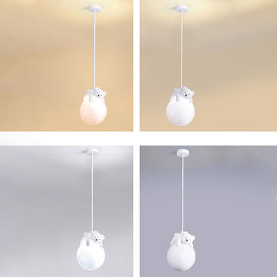 Contemporary Creative PE Spherical Shade Resin Animal Rabbit Bear Design 1-Light Pendant Light For Living Room