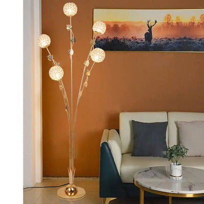 Modern Luxury Leaf Flower Globe Iron Aluminum 5-Light Standing Floor Lamp For Living Room