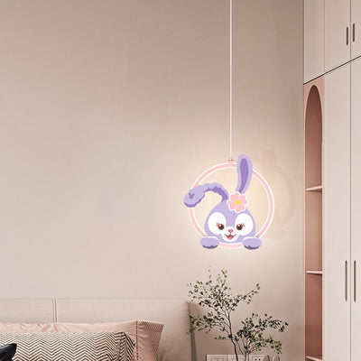 Contemporary Creative Kids Iron Aluminum Acrylic Circle StellaLou Rabbit LED Pendant Light For Bedroom