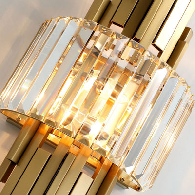 Contemporary Luxury Metal Hardware Crystal Cylinder Strip Rhombic 2-Light Wall Sconce Lamp For Living Room