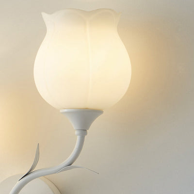 Modern Minimalist Cream Flower Iron Glass 1/2 Light Wall Sconce Lamp For Bedroom