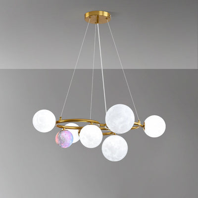 Contemporary Creative Moon PLA Bubble Ball Shade 7-Light Chandelier For Dining Room