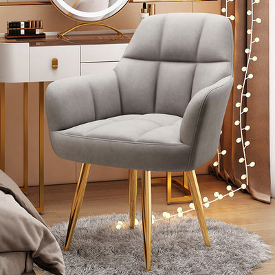 Modern Luxury Velvet Upholstered Metal Tapered Legs Vanity Stool Backrest Armrest For Bedroom