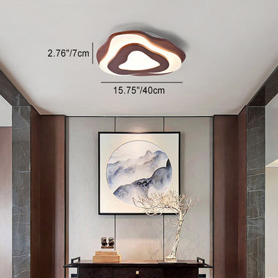 Traditional Chinese Zen Wood Grain Wavy Design LED Flush Mount Ceiling Light For Living Room