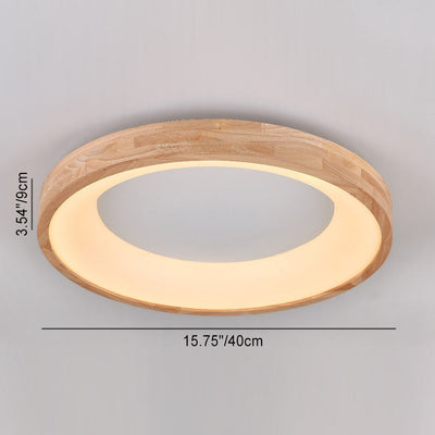 Modern Minimalist Ring Acrylic Oak LED Flush Mount Ceiling Light For Living Room