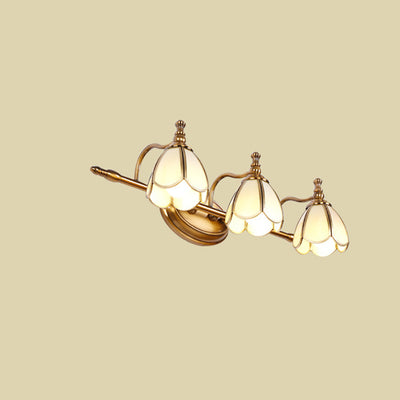 European Vintage Luxury Glass Flower Bell Copper 2/3 Light Wall Sconce Lamp For Bedroom