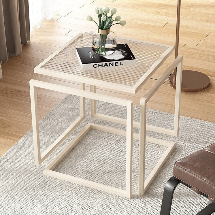 Contemporary Simplicity Square Glass Iron Side Table For Living Room