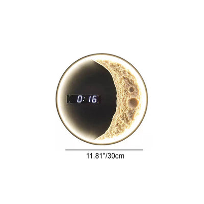 Modern Minimalist Round Moon Astronaut Clock Hardware Aluminium Resin LED Wall Sconce Lamp For Living Room