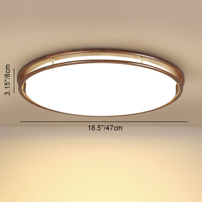 Modern Minimalist Geometric Round Walnut Wood Acrylic LED Flush Mount Ceiling Light For Living Room