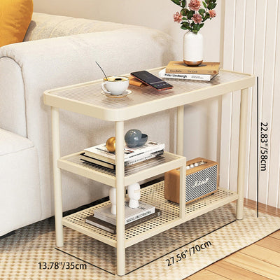 Modern Minimalist Rectangular Glass Iron Side Table 3-Tier For Living Room