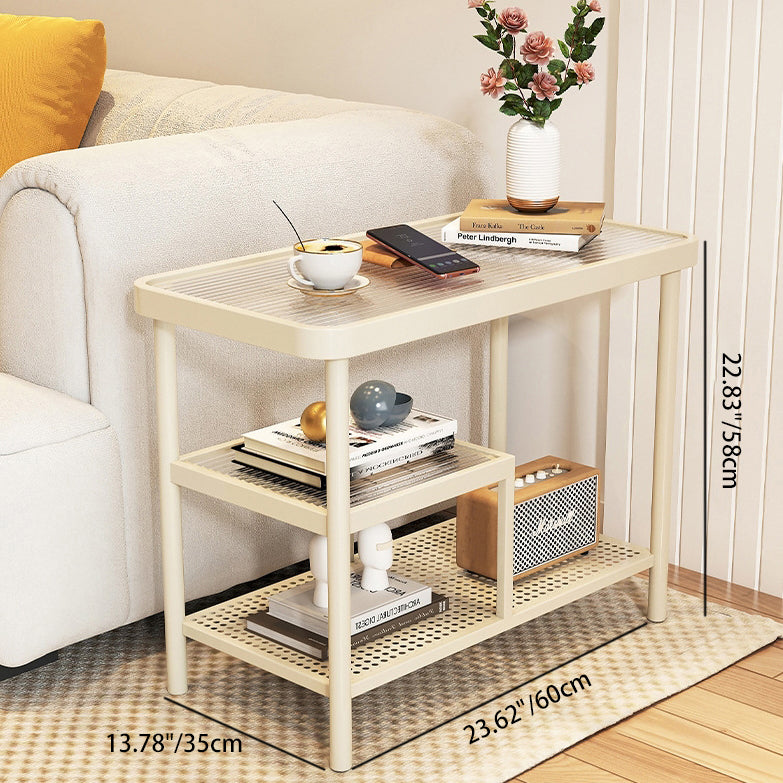 Modern Minimalist Rectangular Glass Iron Side Table 3-Tier For Living Room