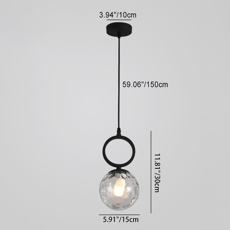 Contemporary Nordic Glass Iron Ball Ring 1-Light Pendant Light For Bedside