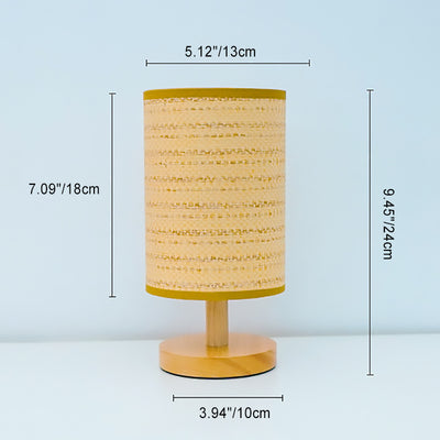 Contemporary Scandinavian Round Wood Fabric 1-Light Table Lamp For Bedroom