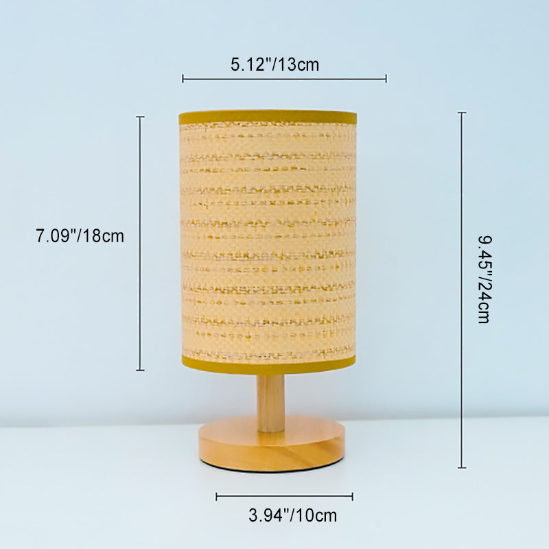 Contemporary Scandinavian Round Wood Fabric 1-Light Table Lamp For Bedroom