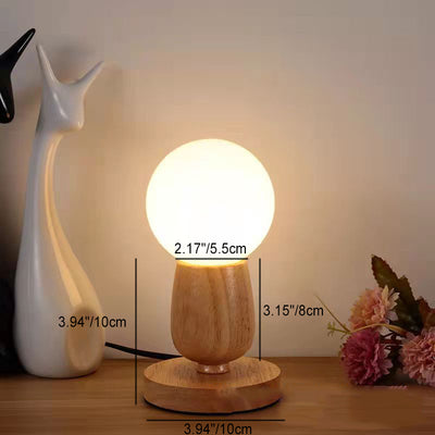 Contemporary Scandinavian Orb Glass Wood 1-Light Table Lamp For Bedroom