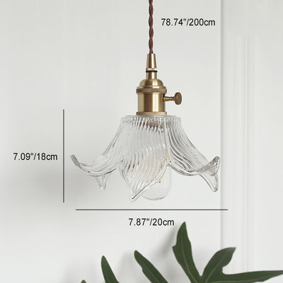 Contemporary Creative Floral Brass Glass 1-Light Pendant Light For Living Room