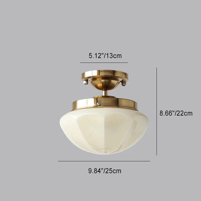 Modern Minimalist Hemisphere Round Iron Glass 1-Light Semi-Flush Mount Ceiling Light For Bedroom