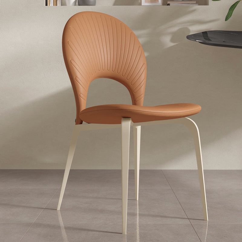 Contemporary Nordic Round Faux Leather Upholstered Carbon Steel Legs Dining Chair Backrest Armless For Dining Room