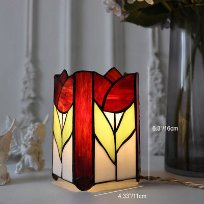 Traditional Tiffany Square Glass 1-Light Table Lamp For Bedroom