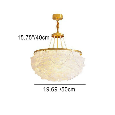 Modern Luxury Round Feather Iron 3-Light Chandelier For Living Room