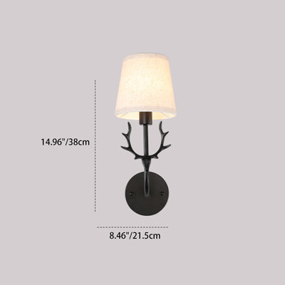 Contemporary Nordic Cylinder Deer Horn Iron Fabric 1-Light Wall Sconce Lamp For Bedside