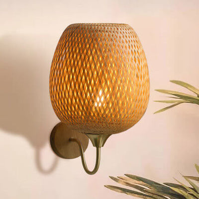 Modern Bamboo Weaving Handwoven Round Lampshade 1-Light Wall Sconce Lamp