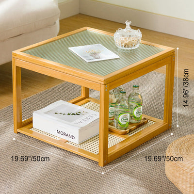 Traditional Japanese Square Wood Acrylic Coffee Table 1/2-Tier For Living Room