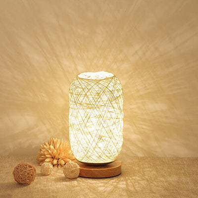Lampe de Table LED en forme de boule de rotin à ficelle créative, veilleuse décorative à intensité variable 