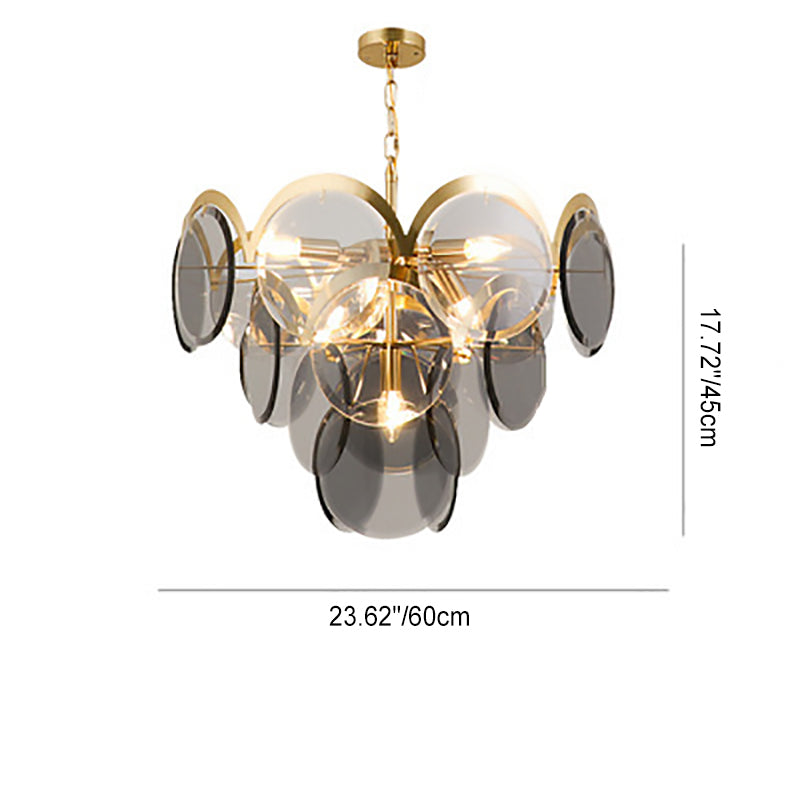 Modern Luxury Golden Finish Frame Tiered Glass Disc Shade 7/13-Light Chandelier For Living Room