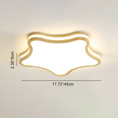 Contemporary Nordic Kids Rubber Wood Glass Star Cloud Moon LED Flush Mount Ceiling Light For Bedroom