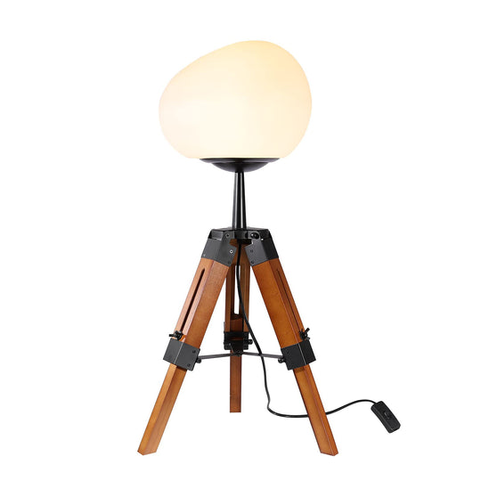 Contemporary Retro PE Round Shade Adjustable Wood Tripod Stand 1-Light Table Lamp For Bedroom