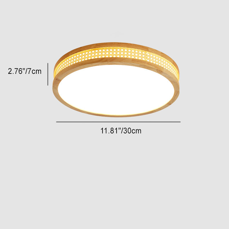 Modern Minimalist Round Acrylic Wood LED Flush Mount Ceiling Light For Bedroom