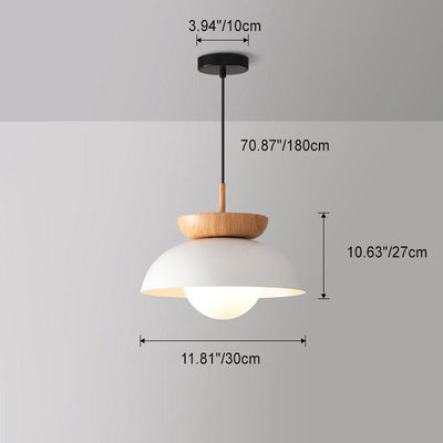 Modern Minimalist Round Bowl Wood Iron 1-Light Pendant Light For Living Room