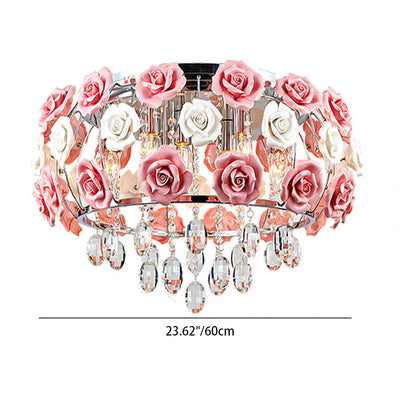 Modern Minimalist Rose Round Crystal Branch Crystal Iron 5/6 Light Chandelier For Living Room