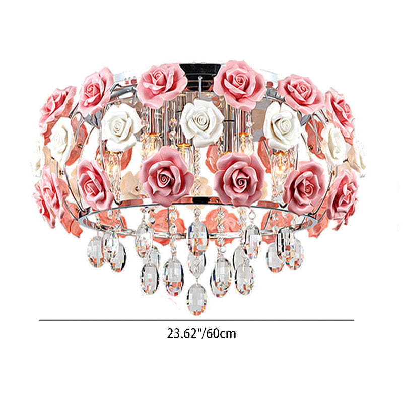 Modern Minimalist Rose Round Crystal Branch Crystal Iron 5/6 Light Chandelier For Living Room