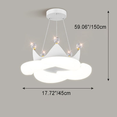 Contemporary Creative Crystal Crown PE Round Shade LED Pendant Light For Bedroom