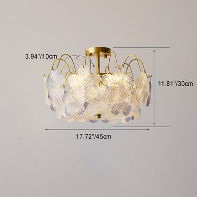 Traditional French Flower Iron Glass 5/6 Light Semi-Flush Mount Ceiling Light For Bedroom