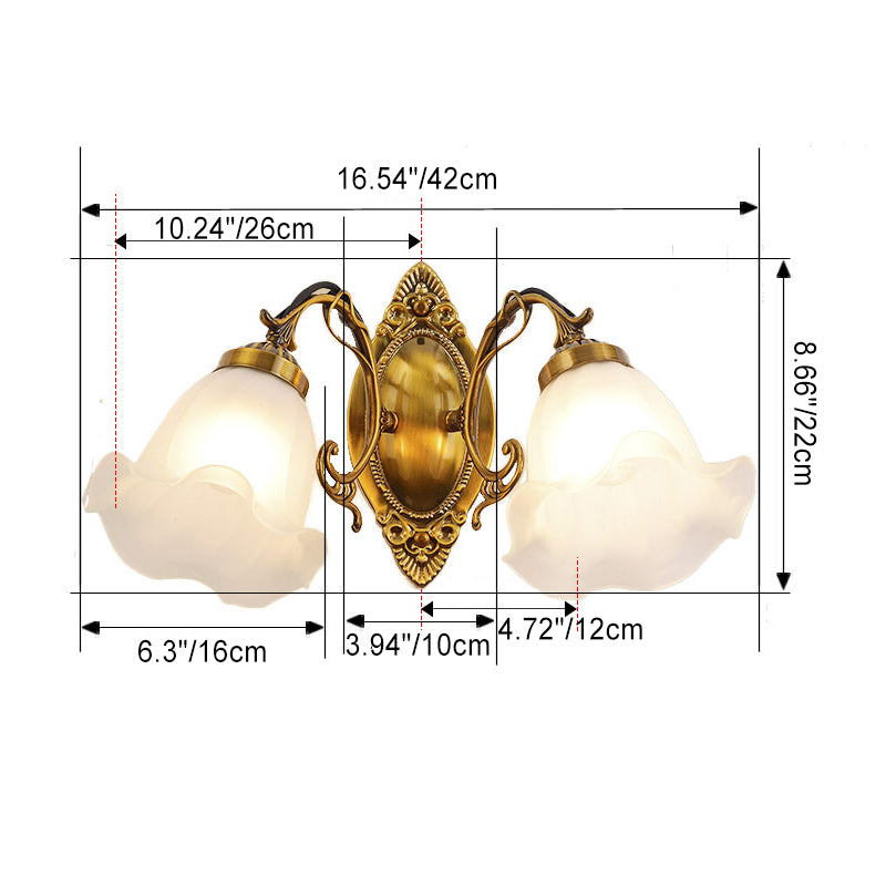 Traditional European Iron Glass Flower 2-Light Wall Sconce Lamp For Living Room