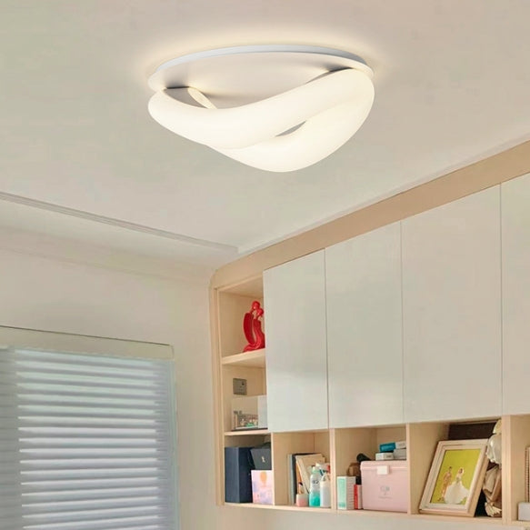 Modern Minimalist PE Wave Ring Hardware LED Flush Mount Ceiling Light For Bedroom