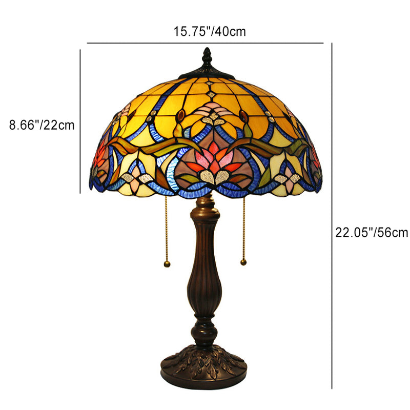 Traditional Tiffany Stained Glass Peacock Sunflower Resin Base 2-Light Table Lamp For Study