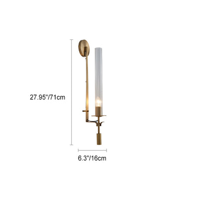 Contemporary Luxury Brass Iron Frame Glass Cylinder Shade 1-Light Wall Sconce Lamp For Living Room